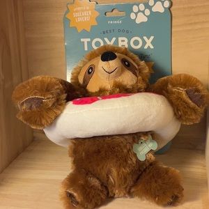 “DONUT WORRY, IT’S POOL TIME” sloth in floaty donut tube-extra loud squeaky toy